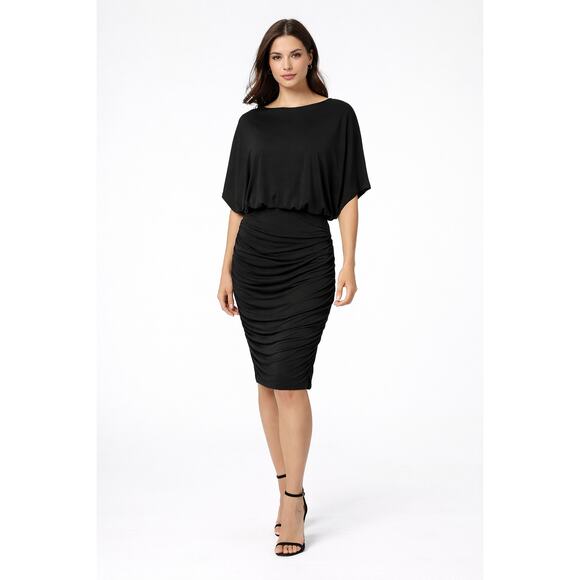 Aiden by Aidan Mattox Black Ruched Blouson Cocktail Dress Size 0 - Picture 1 of 8